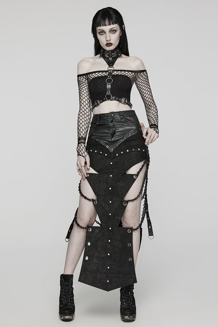 Ruffled Lolita Skirt - Inverted Triangle Hollow Metal, Black, Women's Style - additional product view 4