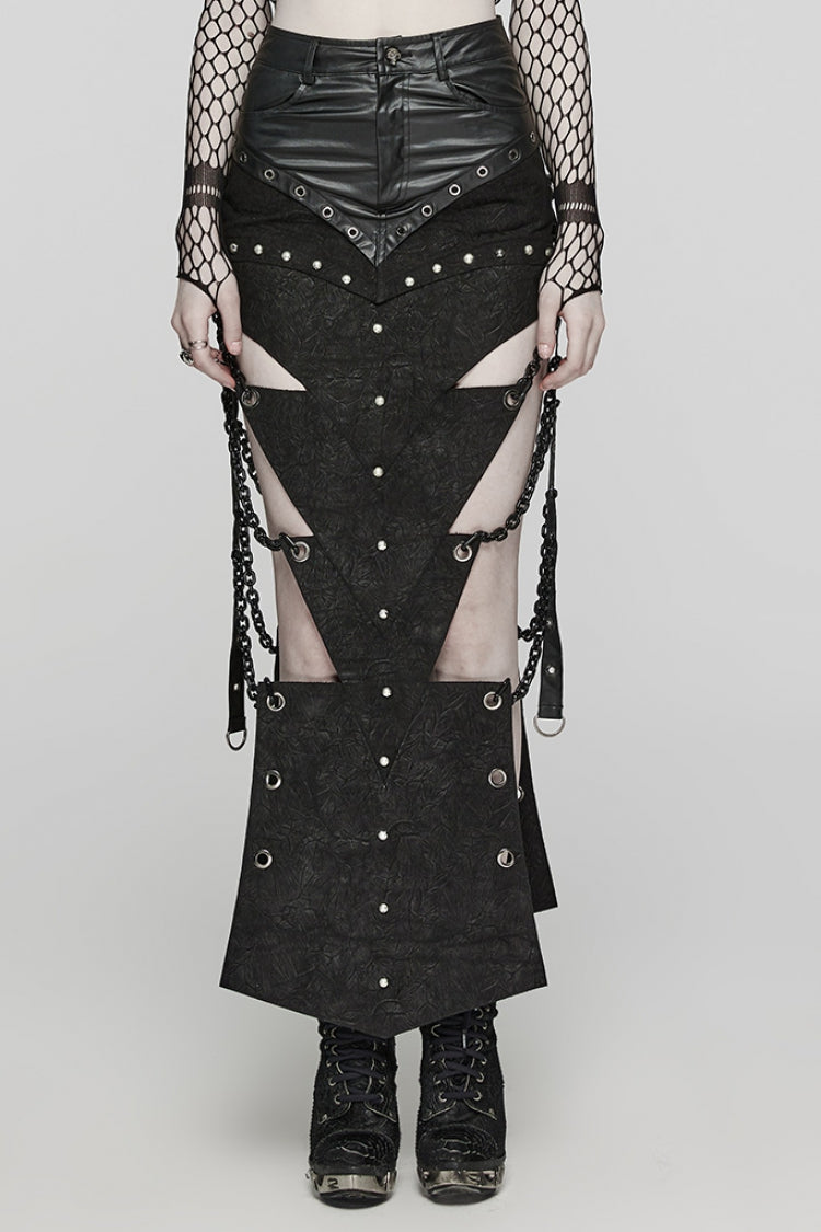 Ruffled Lolita Skirt - Inverted Triangle Hollow Metal, Black, Women's Style - main product image