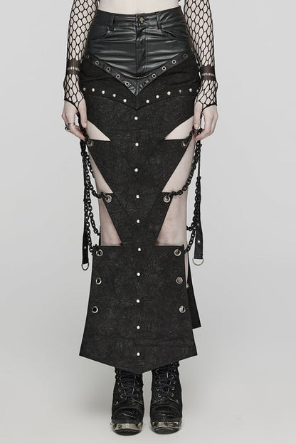 Ruffled Lolita Skirt - Inverted Triangle Hollow Metal, Black, Women's Style - main product image