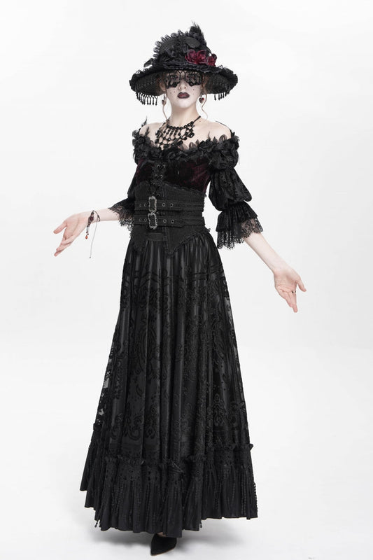 Ruffled Lolita Skirt - Jacquard, Black, Long Length, Buckle Detail, Women's Style - additional product view 2