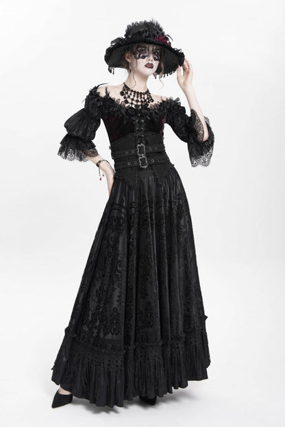 Ruffled Lolita Skirt - Jacquard, Black, Long Length, Buckle Detail, Women's Style - additional product view 3