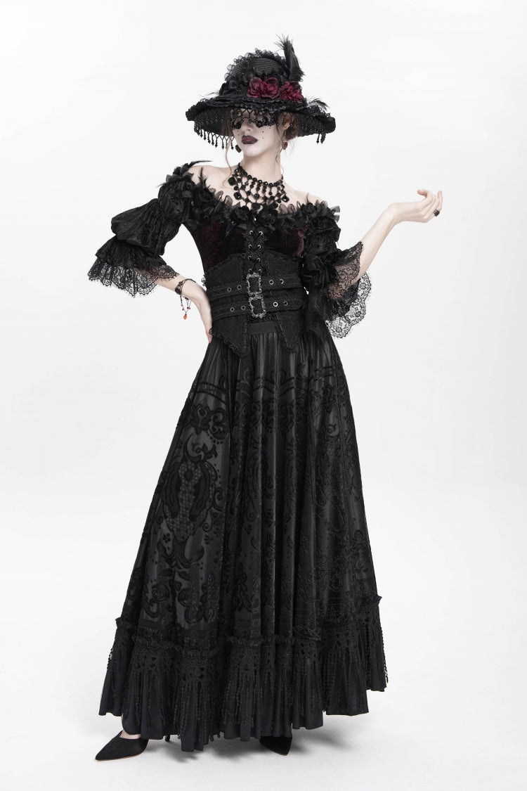 Ruffled Lolita Skirt - Jacquard, Black, Long Length, Buckle Detail, Women's Style - additional product view 4