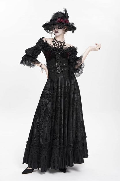 Ruffled Lolita Skirt - Jacquard, Black, Long Length, Buckle Detail, Women's Style - additional product view 4