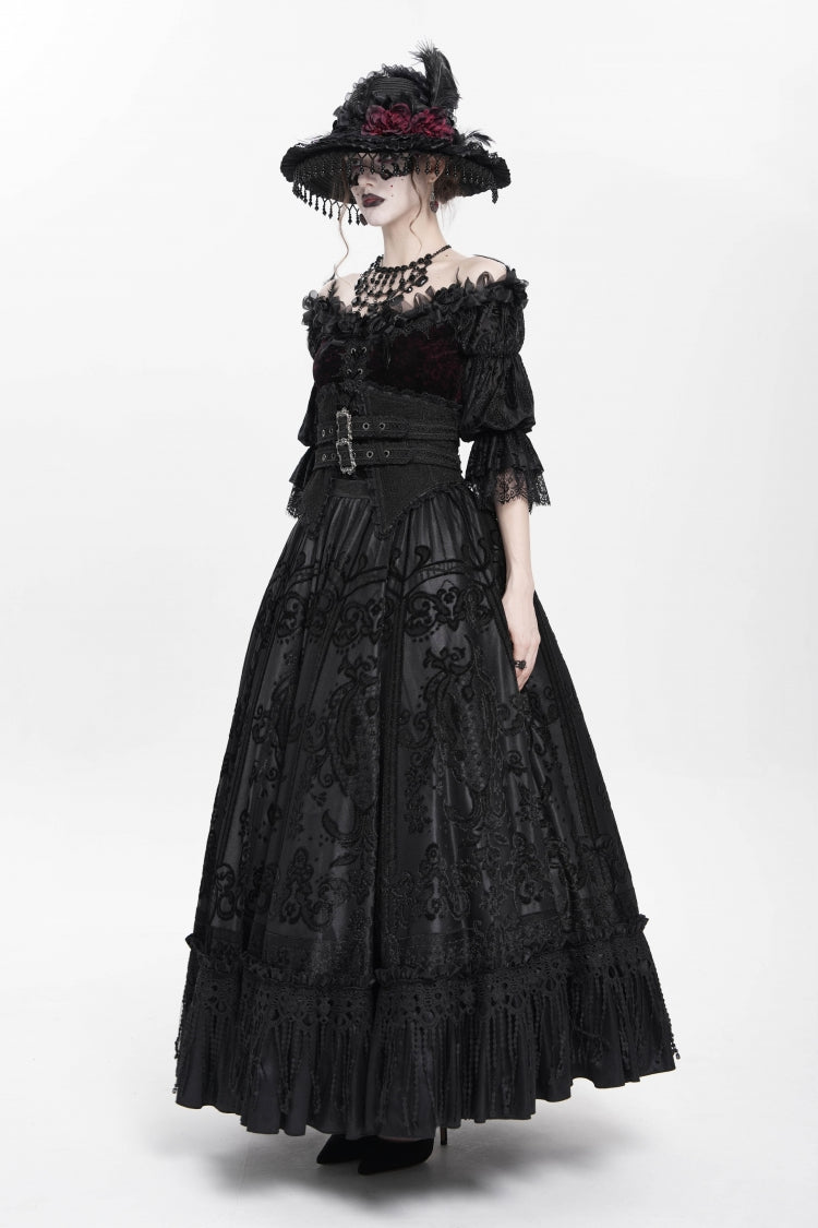 Ruffled Lolita Skirt - Jacquard, Black, Long Length, Buckle Detail, Women's Style - additional product view 5