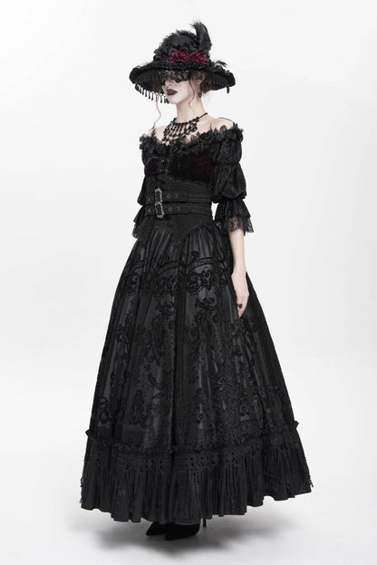 Ruffled Lolita Skirt - Jacquard, Black, Long Length, Buckle Detail, Women's Style - additional product view 5