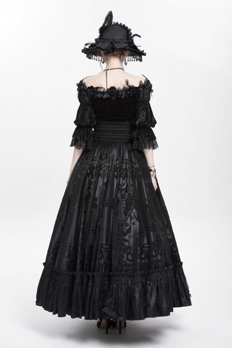 Ruffled Lolita Skirt - Jacquard, Black, Long Length, Buckle Detail, Women's Style - additional product view 6