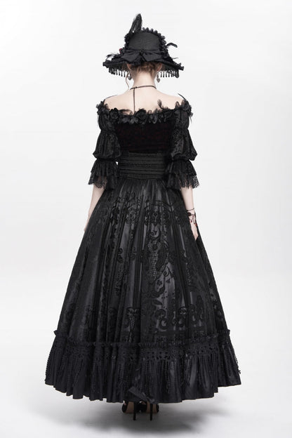 Ruffled Lolita Skirt - Jacquard, Black, Long Length, Buckle Detail, Women's Style - additional product view 6