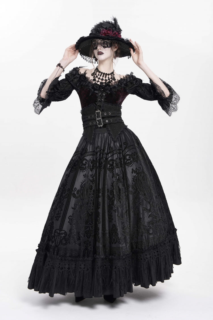 Ruffled Lolita Skirt - Jacquard, Black, Long Length, Buckle Detail, Women's Style - additional product view 7