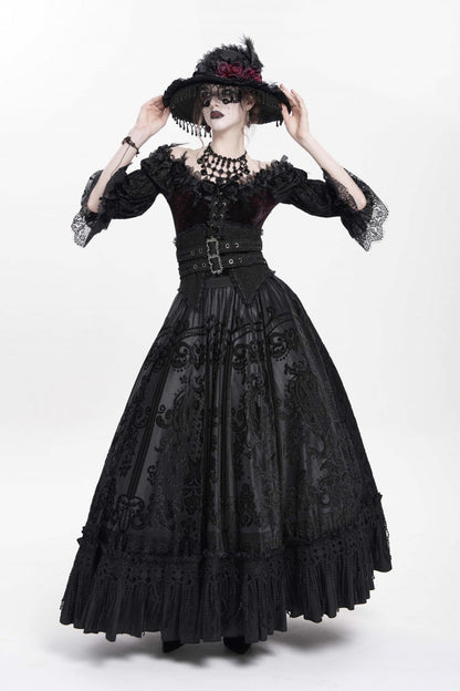 Ruffled Lolita Skirt - Jacquard, Black, Long Length, Buckle Detail, Women's Style - additional product view 7