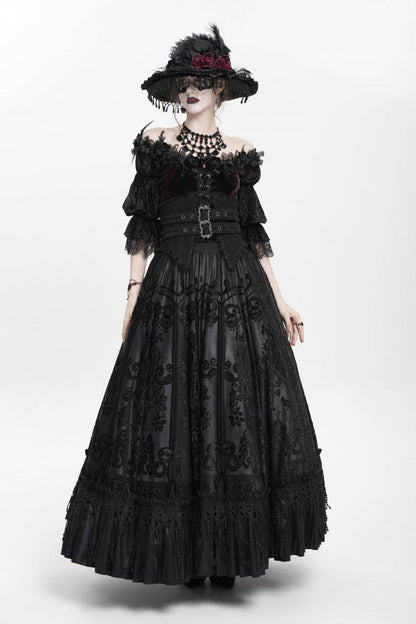 Ruffled Lolita Skirt - Jacquard, Black, Long Length, Buckle Detail, Women's Style - additional product view 9