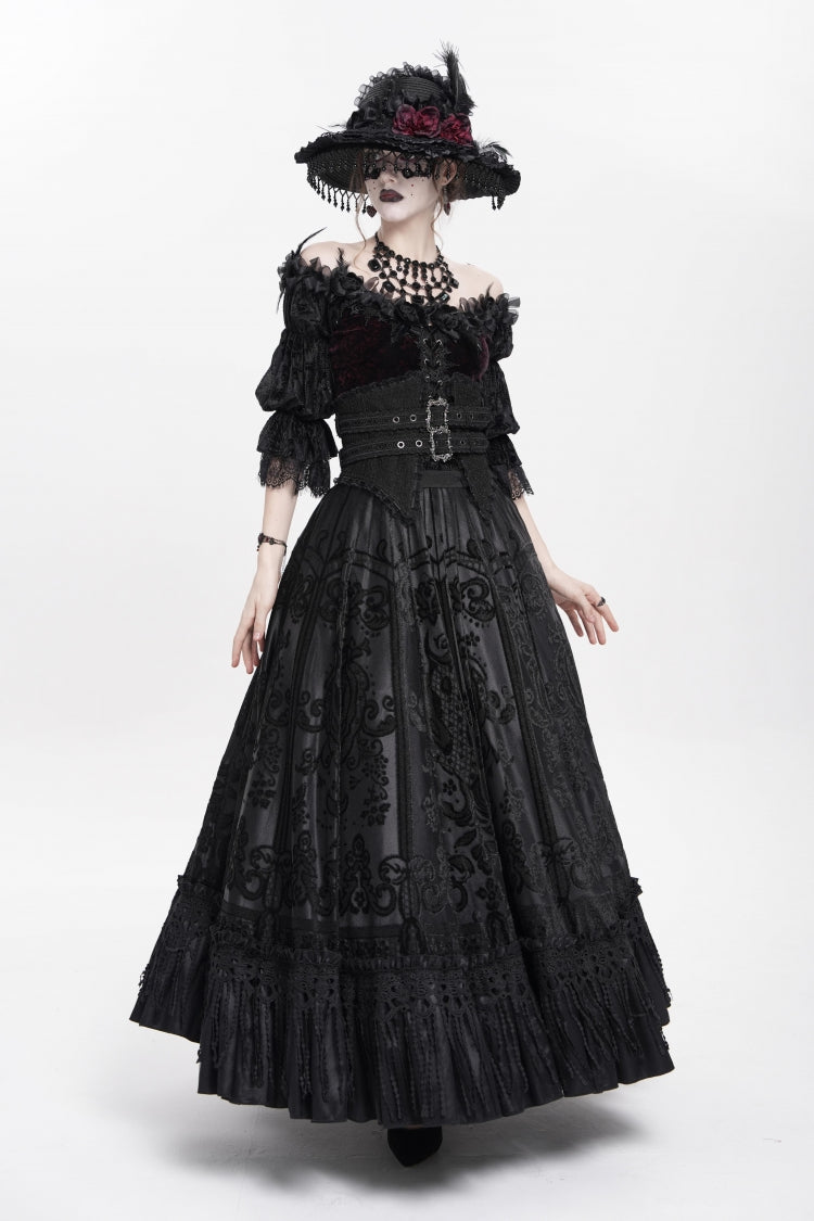 Ruffled Lolita Skirt - Jacquard, Black, Long Length, Buckle Detail, Women's Style - additional product view 10