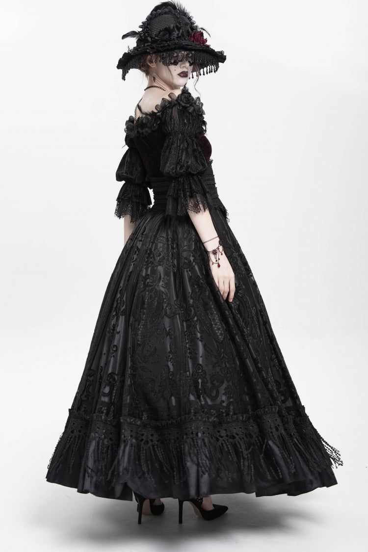 Ruffled Lolita Skirt - Jacquard, Black, Long Length, Buckle Detail, Women's Style - additional product view 11