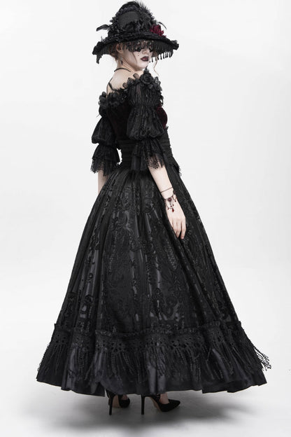 Ruffled Lolita Skirt - Jacquard, Black, Long Length, Buckle Detail, Women's Style - additional product view 11