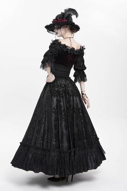 Ruffled Lolita Skirt - Jacquard, Black, Long Length, Buckle Detail, Women's Style - additional product view 12