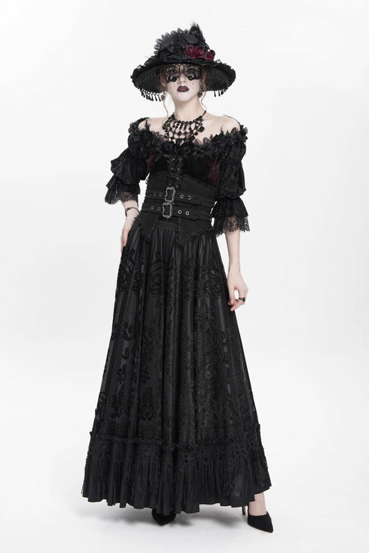 Ruffled Lolita Skirt - Jacquard, Black, Long Length, Buckle Detail, Women's Style - main product image