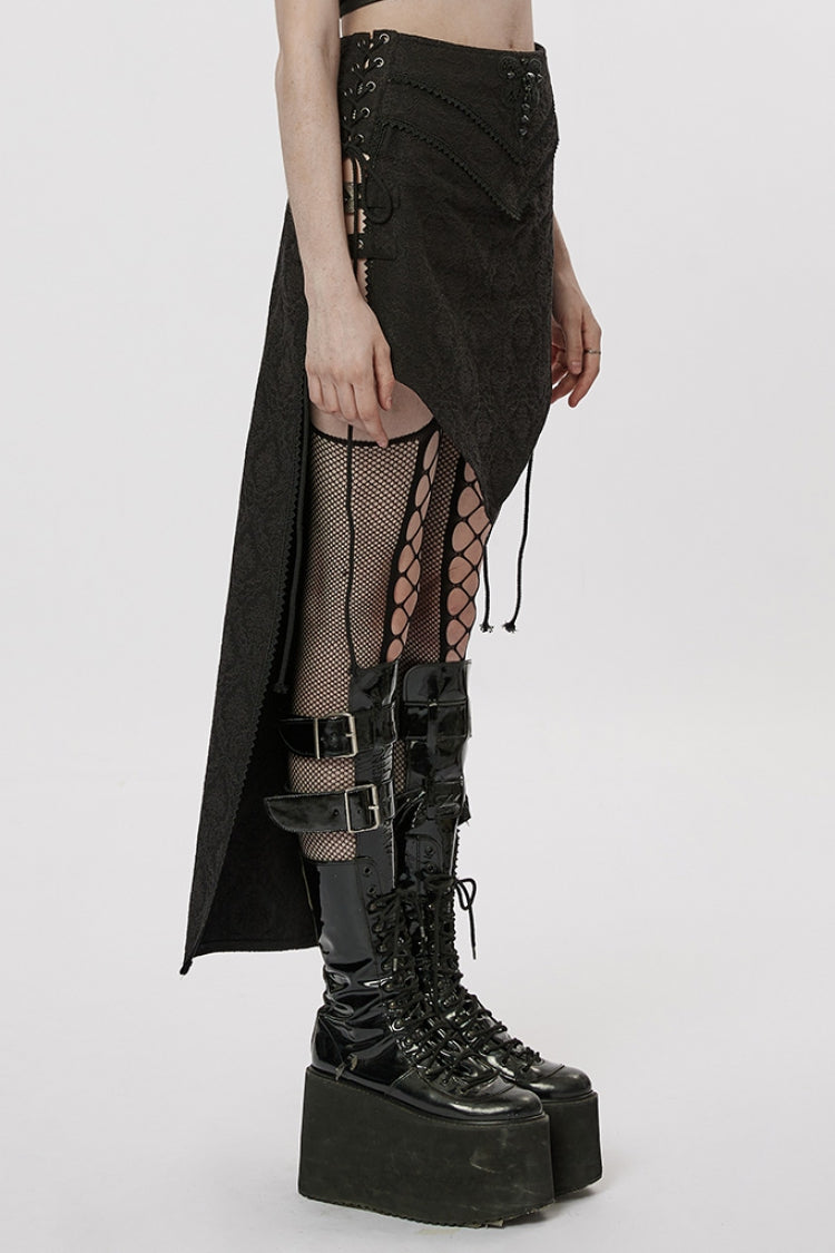 Ruffled Lolita Skirt - Jacquard Butterfly, Black, Women's Style, Embroidered, Lace Trim - additional product view 2