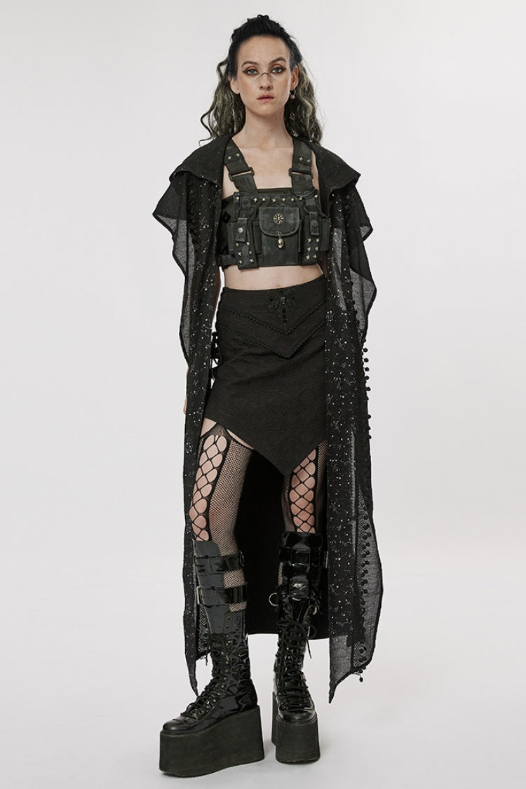 Ruffled Lolita Skirt - Jacquard Butterfly, Black, Women's Style, Embroidered, Lace Trim - additional product view 4