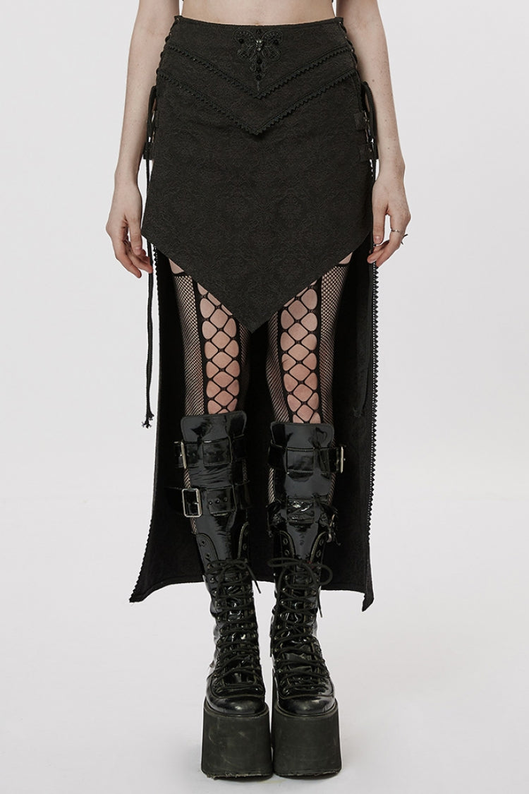 Ruffled Lolita Skirt - Jacquard Butterfly, Black, Women's Style, Embroidered, Lace Trim - main product image