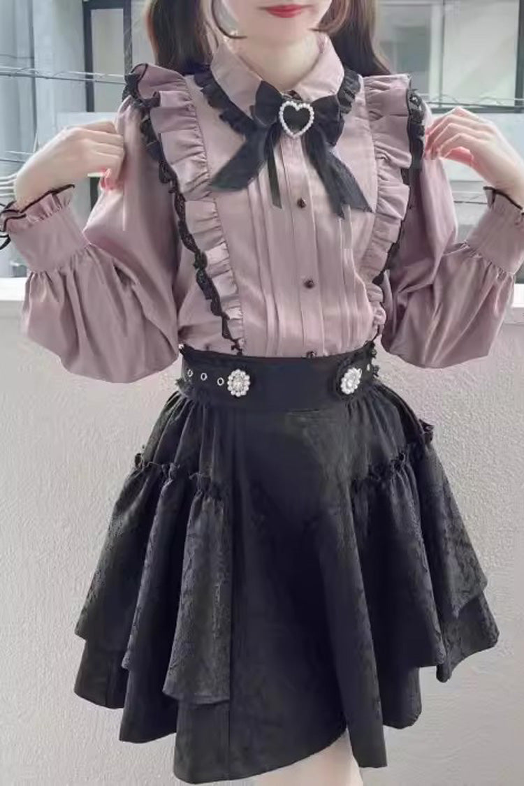 Ruffled Lolita Skirt - Jacquard Dark Pattern, 3 Colors, Sweet Style, Bow Detail, Printed - additional product view 2