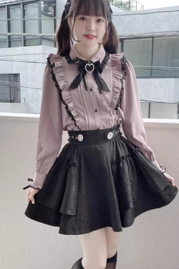Ruffled Lolita Skirt - Jacquard Dark Pattern, 3 Colors, Sweet Style, Bow Detail, Printed - additional product view 3