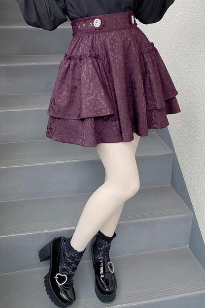 Ruffled Lolita Skirt - Jacquard Dark Pattern, 3 Colors, Sweet Style, Bow Detail, Printed - additional product view 5
