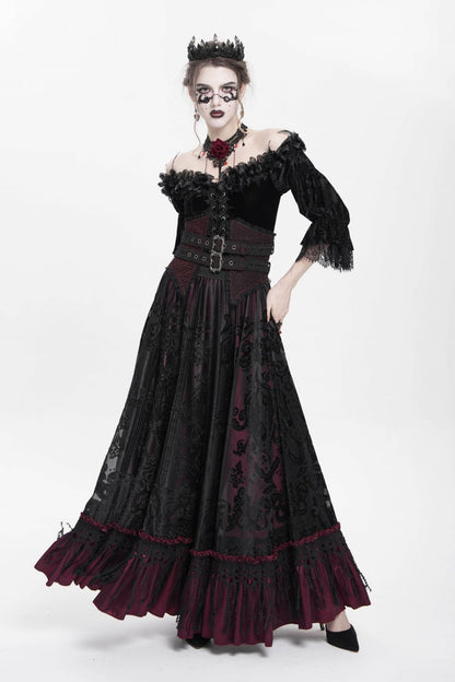 Ruffled Lolita Skirt - Jacquard, Red, Long Length, Buckle Detail, Women's Style - additional product view 2