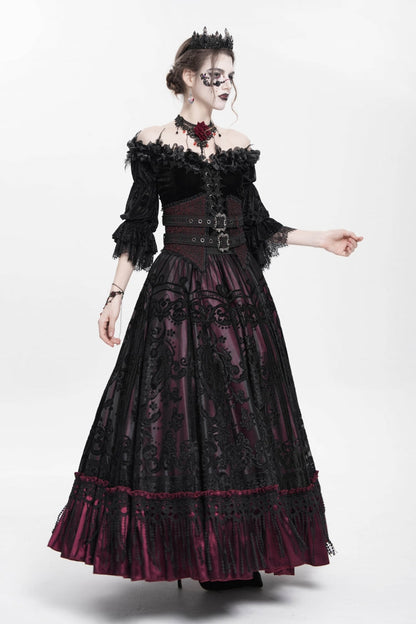 Ruffled Lolita Skirt - Jacquard, Red, Long Length, Buckle Detail, Women's Style - additional product view 3