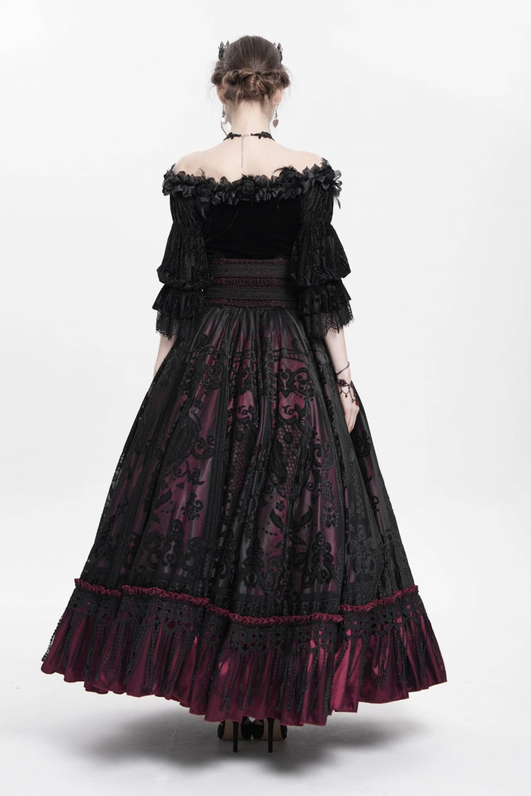 Ruffled Lolita Skirt - Jacquard, Red, Long Length, Buckle Detail, Women's Style - additional product view 6