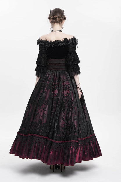 Ruffled Lolita Skirt - Jacquard, Red, Long Length, Buckle Detail, Women's Style - additional product view 6