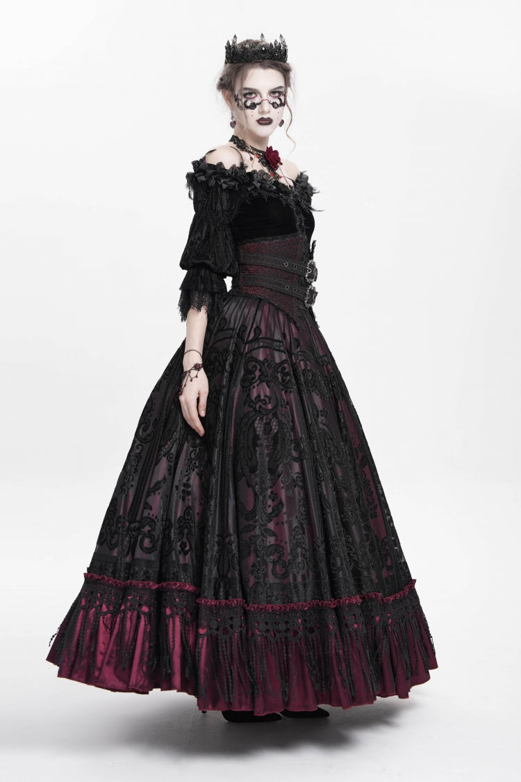 Ruffled Lolita Skirt - Jacquard, Red, Long Length, Buckle Detail, Women's Style - additional product view 7