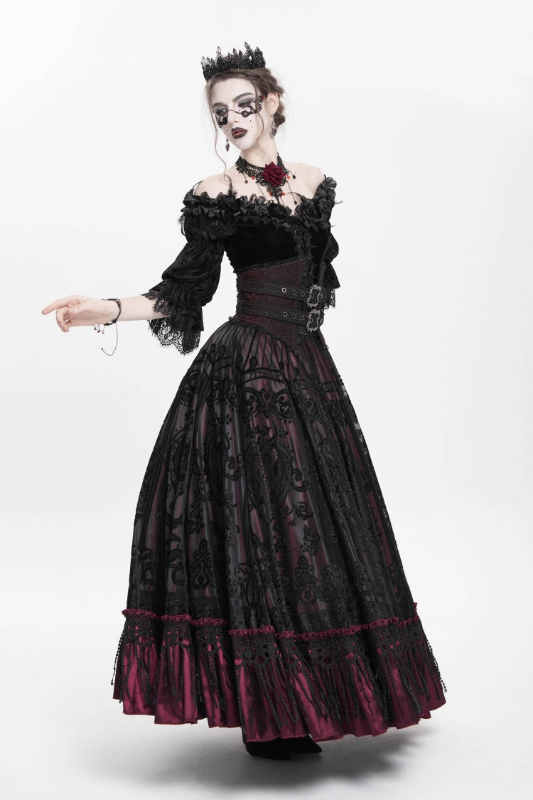 Ruffled Lolita Skirt - Jacquard, Red, Long Length, Buckle Detail, Women's Style - additional product view 8