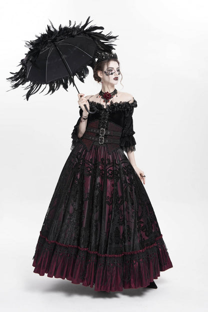 Ruffled Lolita Skirt - Jacquard, Red, Long Length, Buckle Detail, Women's Style - additional product view 9