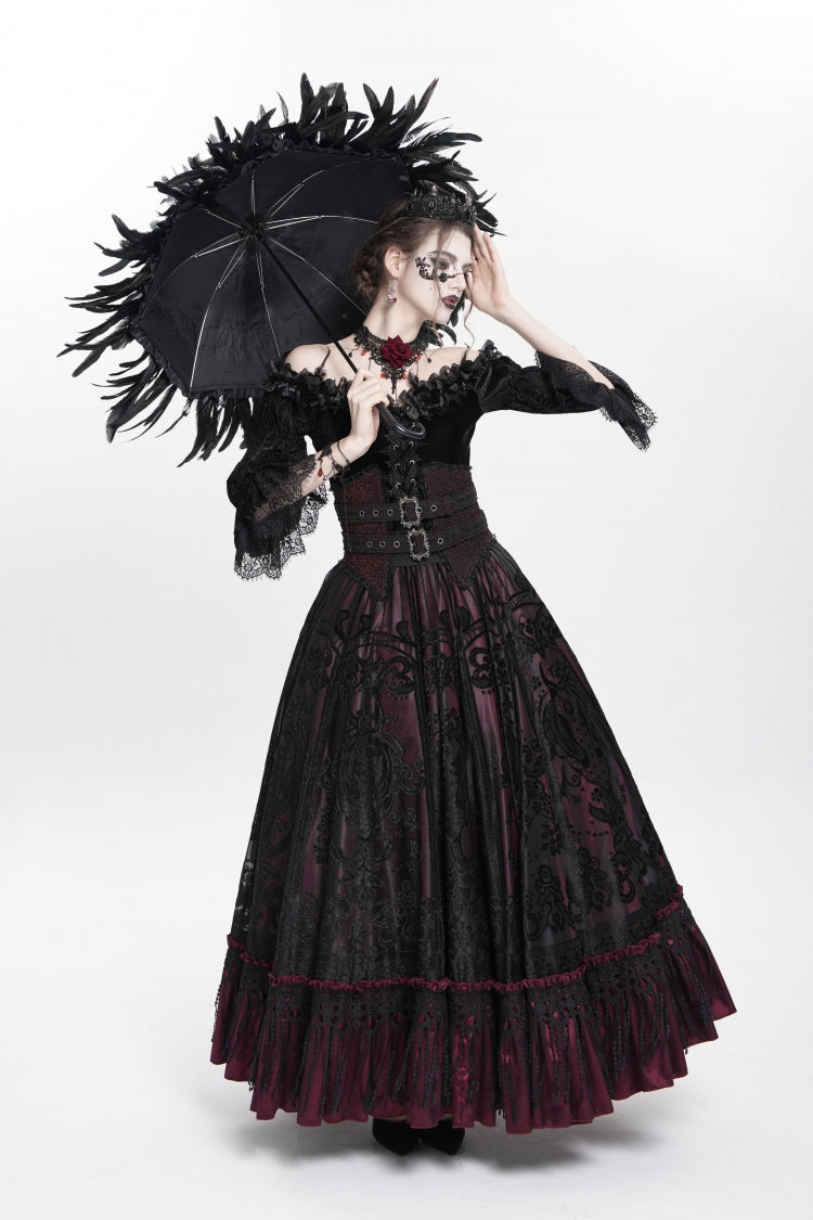 Ruffled Lolita Skirt - Jacquard, Red, Long Length, Buckle Detail, Women's Style - additional product view 11