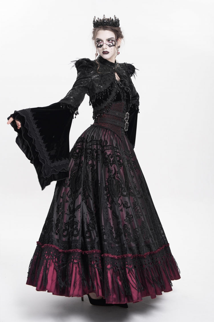 Ruffled Lolita Skirt - Jacquard, Red, Long Length, Buckle Detail, Women's Style - additional product view 12