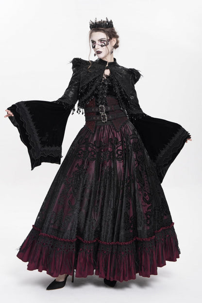 Ruffled Lolita Skirt - Jacquard, Red, Long Length, Buckle Detail, Women's Style - additional product view 13