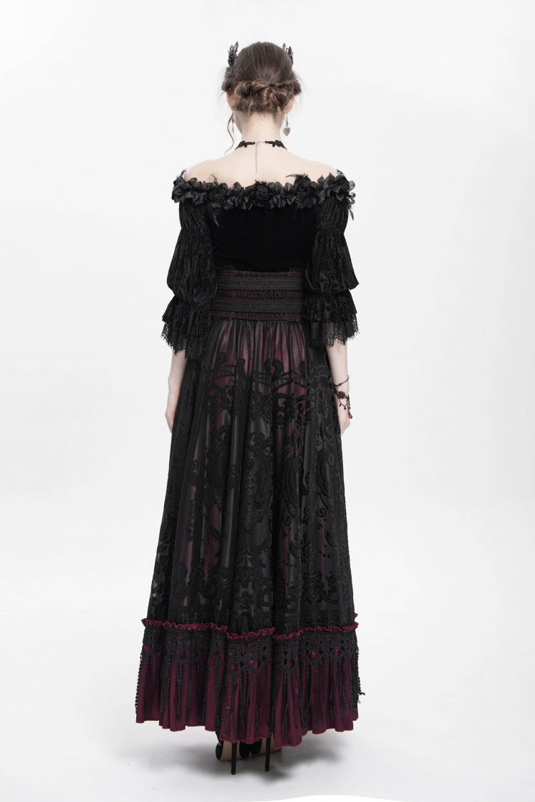 Ruffled Lolita Skirt - Jacquard, Red, Long Length, Buckle Detail, Women's Style - additional product view 14