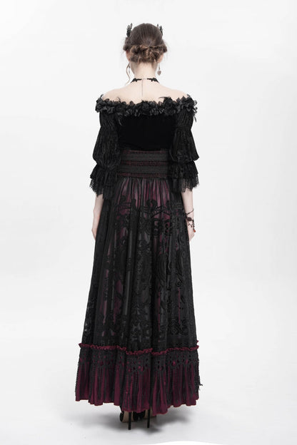 Ruffled Lolita Skirt - Jacquard, Red, Long Length, Buckle Detail, Women's Style - additional product view 14
