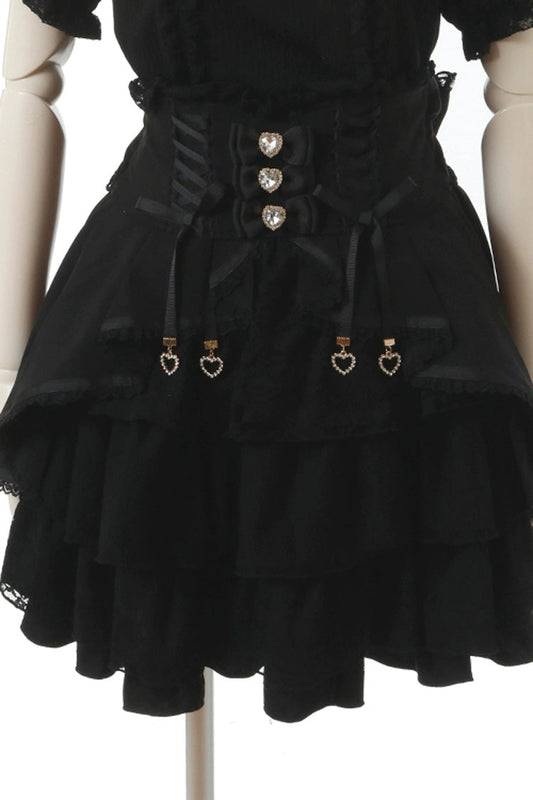 Ruffled Lolita Skirt - Japanese High Waisted, Black, High Waist, Layered, Sweet Style - main product image
