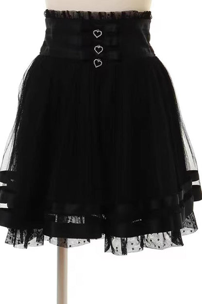 Ruffled Lolita Skirt - Japanese Multi-layered, 3 Colors, Lace Trim, Ruffled, Sweet Style - S Black / M Black / L Black option