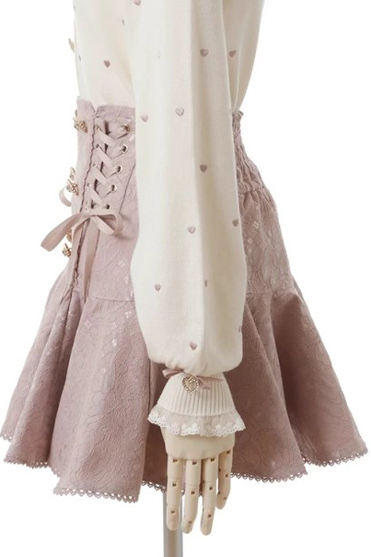 Ruffled Lolita Skirt - Japanese, Pink, Double-Breasted, Bow Detail, Lace Trim - additional product view 2