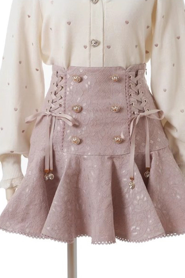 Ruffled Lolita Skirt - Japanese, Pink, Double-Breasted, Bow Detail, Lace Trim - additional product view 3