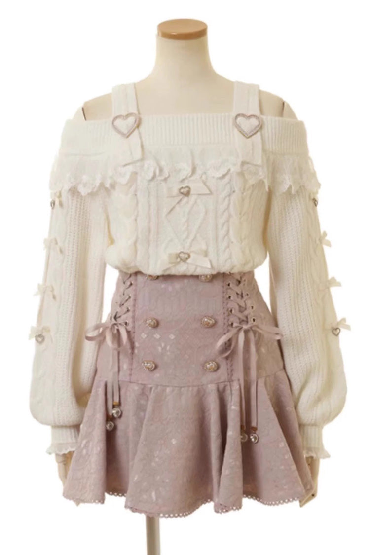 Ruffled Lolita Skirt - Japanese, Pink, Double-Breasted, Bow Detail, Lace Trim - main product image