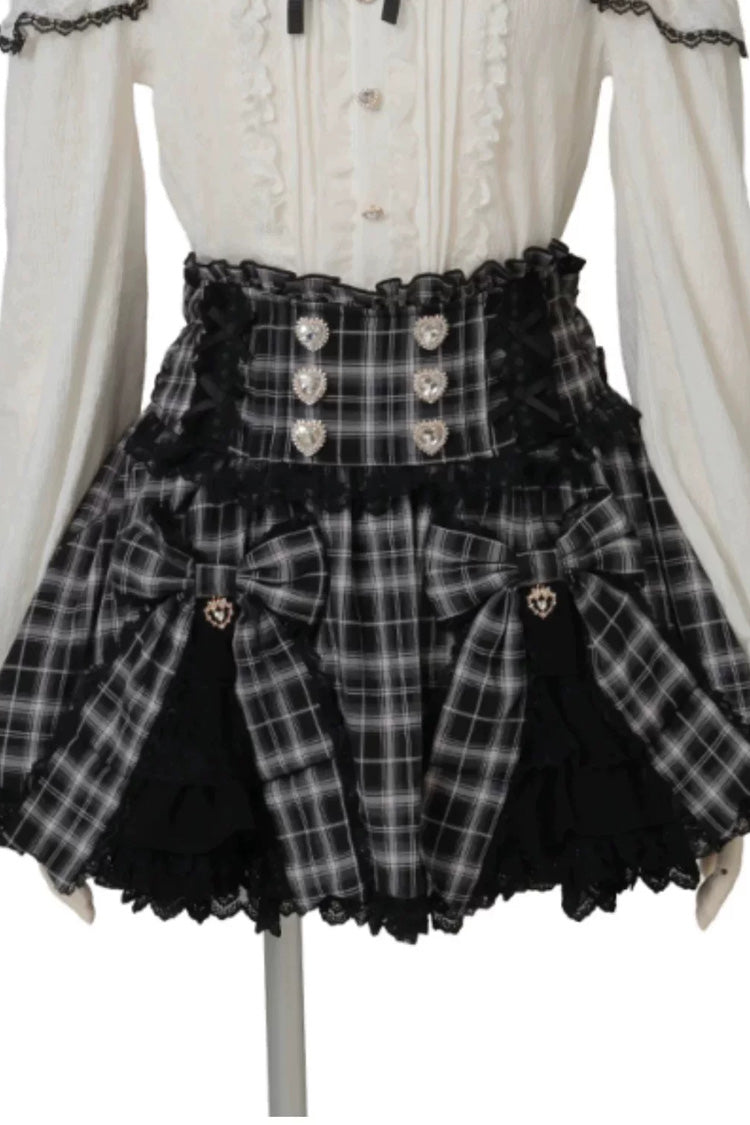Ruffled Lolita Skirt - Jirai Kei Plaid Printed, 3 Colors, Plaid, Ruffled, Gothic Style - main product image