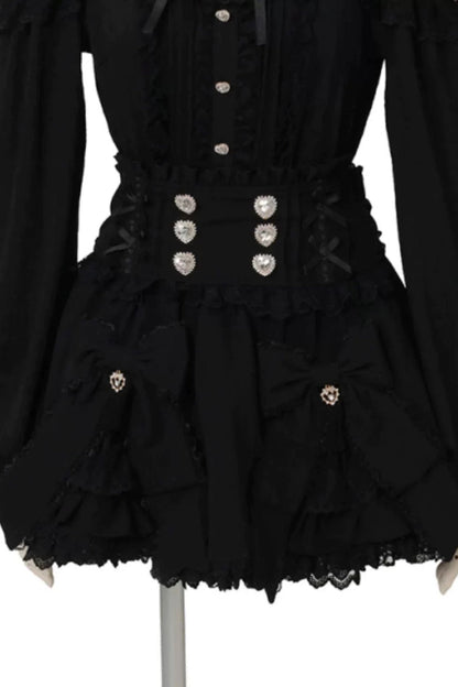 Ruffled Lolita Skirt - Jirai Kei Plaid Printed, 3 Colors, Plaid, Ruffled, Gothic Style - S Solid-Black / M Solid-Black / L Solid-Black option