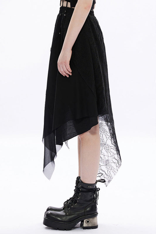 Ruffled Lolita Skirt - Lace Chiffon Irregular Hem, Black, High-Low Hem, Women's Style - additional product view 2