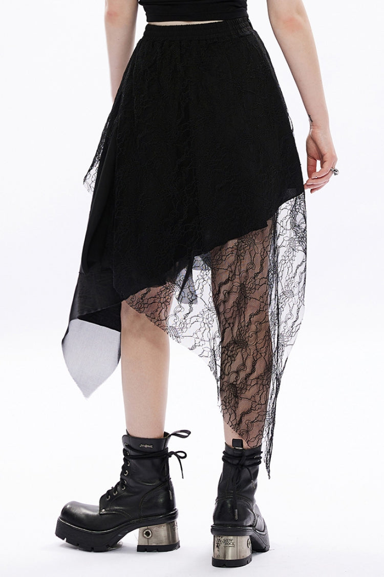 Ruffled Lolita Skirt - Lace Chiffon Irregular Hem, Black, High-Low Hem, Women's Style - additional product view 3