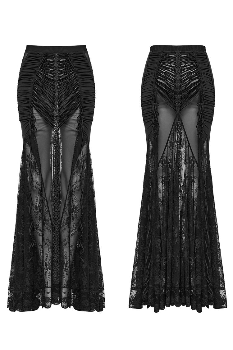 Ruffled Lolita Skirt - Lace Sheer Wrapped Hip, Black, Women's Style, Lace Trim - additional product view 5