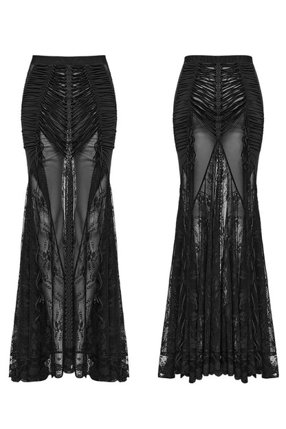 Ruffled Lolita Skirt - Lace Sheer Wrapped Hip, Black, Women's Style, Lace Trim - additional product view 5
