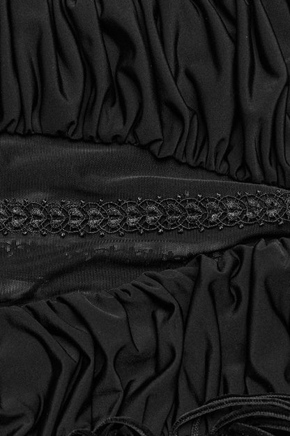 Ruffled Lolita Skirt - Lace Sheer Wrapped Hip, Black, Women's Style, Lace Trim - additional product view 8