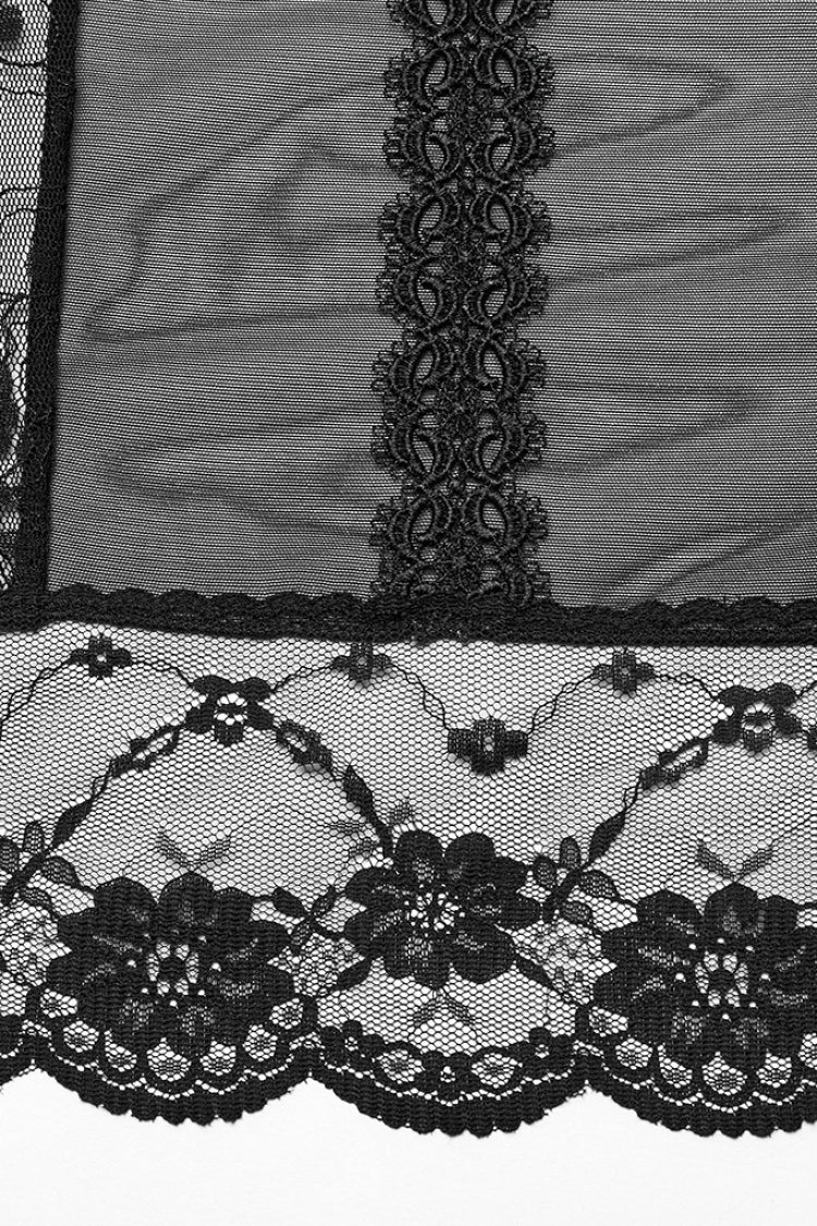 Ruffled Lolita Skirt - Lace Sheer Wrapped Hip, Black, Women's Style, Lace Trim - additional product view 9